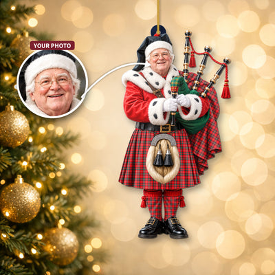 Clan Stuart of Bute Tartan Christmas Piper Ornament with Custom Photo