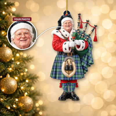 Clan Sutherland Old Ancient Tartan Christmas Piper Ornament with Custom Photo