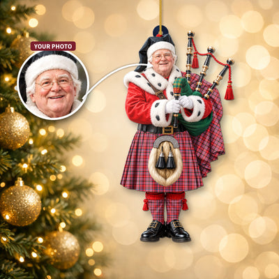 Clan Udny Tartan Christmas Piper Ornament with Custom Photo