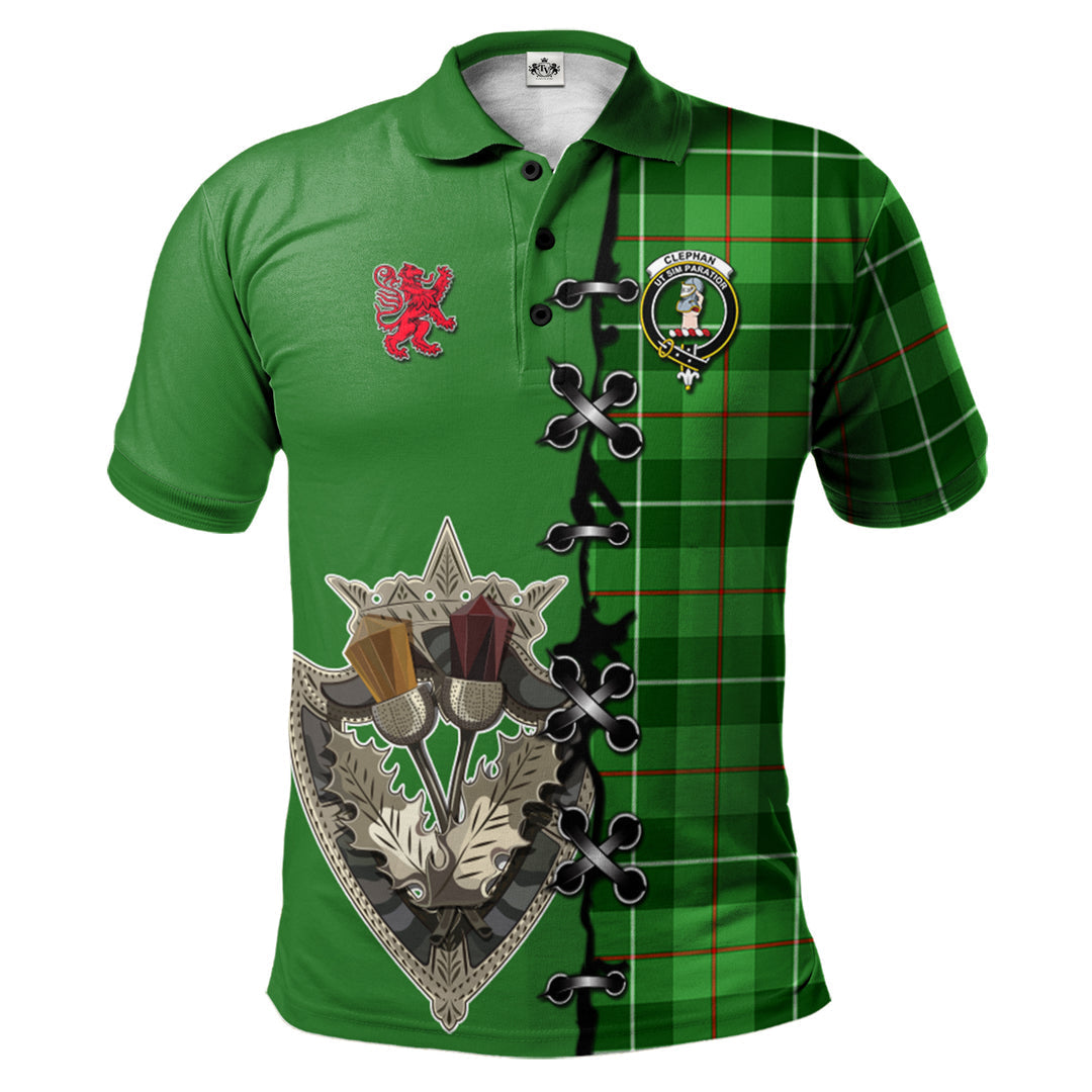 Clan Clephan Tartan Polo Shirt - Lion Rampant And Celtic Thistle Style RS58 Clephan Tartan Tartan Polo   