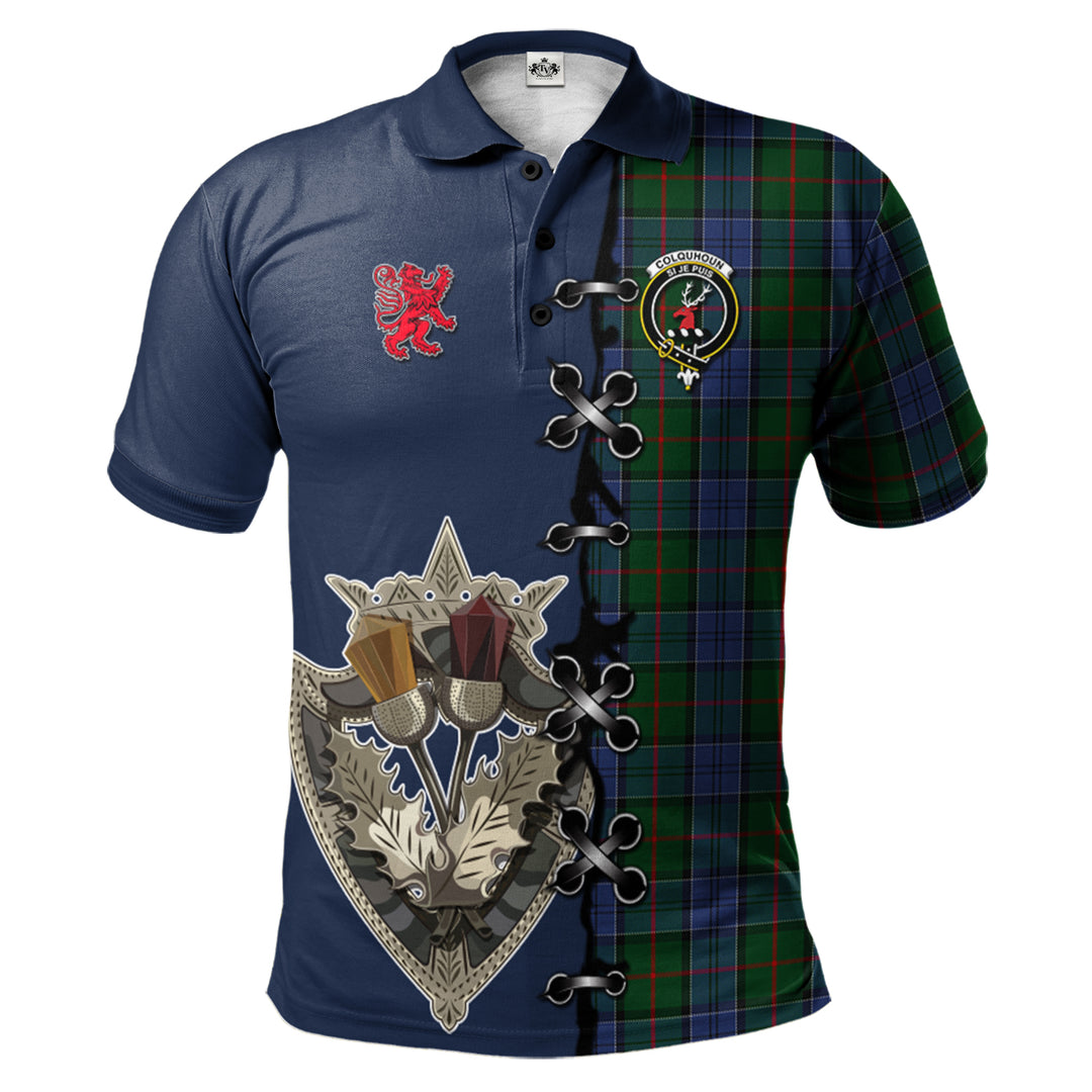Clan Colquhoun Tartan Polo Shirt - Lion Rampant And Celtic Thistle Style AM37 Colquhoun Tartan Tartan Polo   