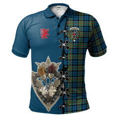 Clan Colquhoun Ancient Tartan Polo Shirt - Lion Rampant And Celtic Thistle Style CD85 Colquhoun Ancient Tartan Tartan Polo   