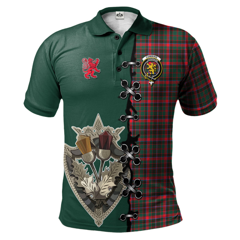 Clan Cumming Hunting Modern Tartan Polo Shirt - Lion Rampant And Celtic Thistle Style QC20 Cumming Hunting Modern Tartan Tartan Polo   