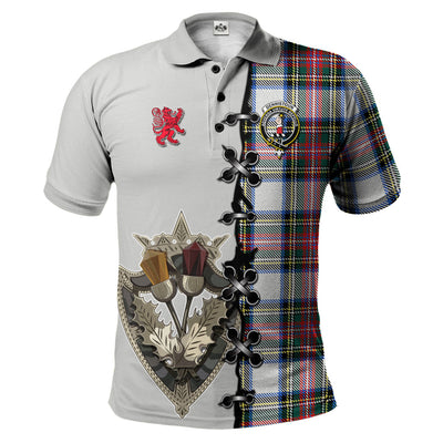 Clan Dennistoun Tartan Polo Shirt - Lion Rampant And Celtic Thistle Style