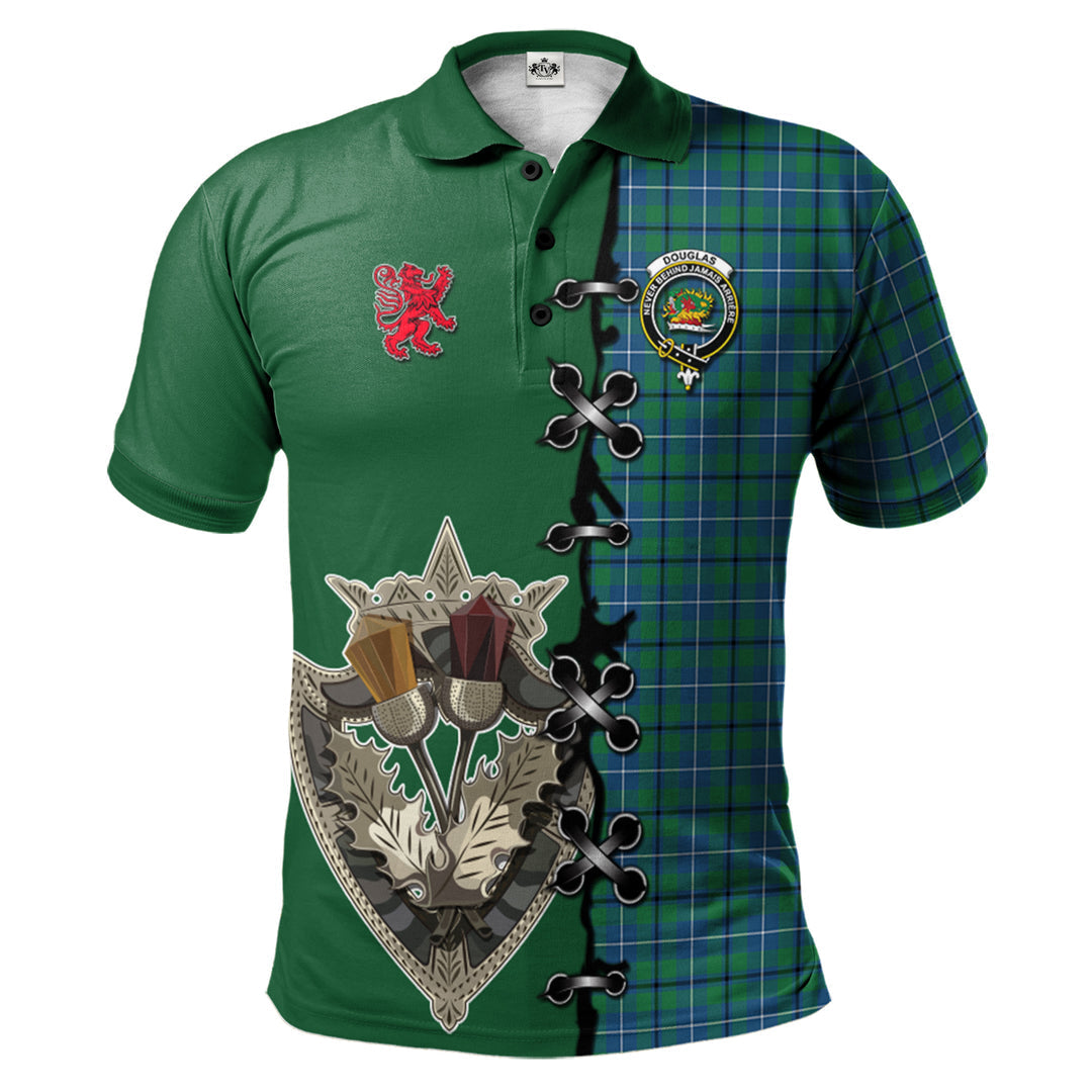 Clan Douglas Ancient Tartan Polo Shirt - Lion Rampant And Celtic Thistle Style BG27 Douglas Ancient Tartan Tartan Polo   
