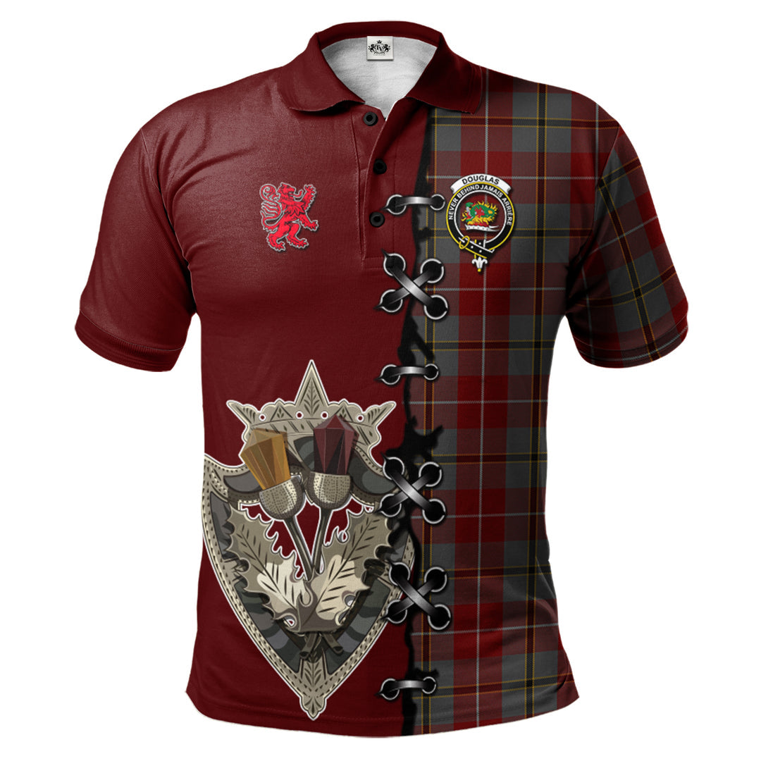 Clan Douglas Ancient Red Tartan Polo Shirt - Lion Rampant And Celtic Thistle Style YW63 Douglas Ancient Red Tartan Tartan Polo   