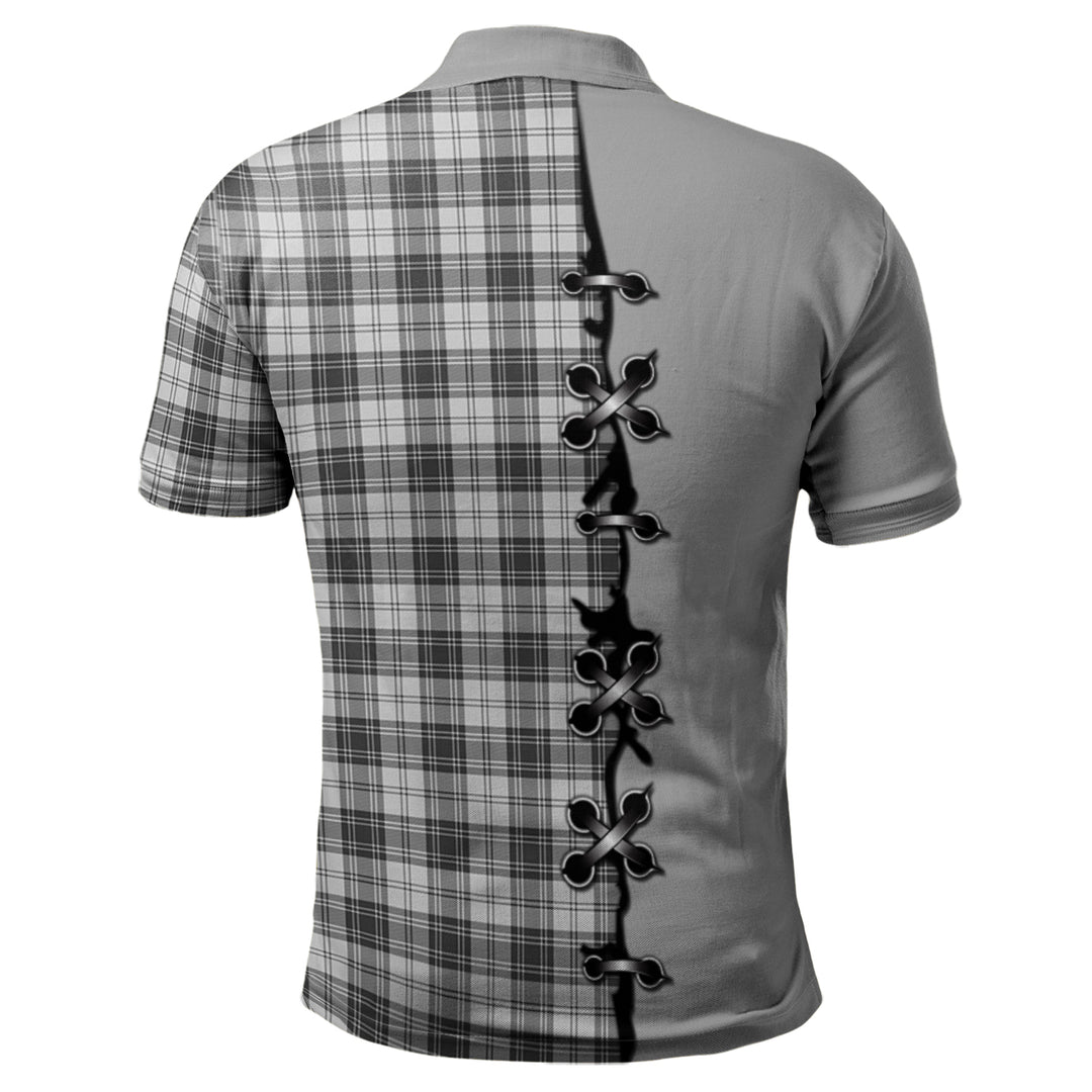 Clan Douglas Grey Modern Tartan Polo Shirt - Lion Rampant And Celtic Thistle Style GO79 Douglas Grey Modern Tartan Tartan Polo   