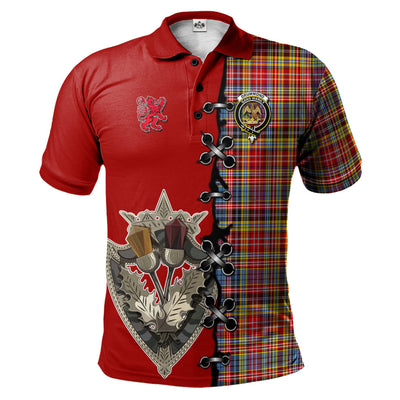 Clan Drummond of Strathallan Modern Tartan Polo Shirt - Lion Rampant And Celtic Thistle Style