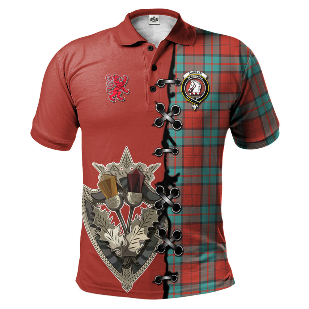 Clan Dunbar Ancient Tartan Polo Shirt - Lion Rampant And Celtic Thistle Style FB71 Dunbar Ancient Tartan Tartan Polo   