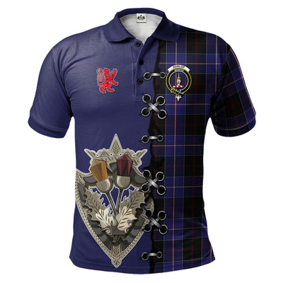 Clan Dunlop Tartan Polo Shirt - Lion Rampant And Celtic Thistle Style
