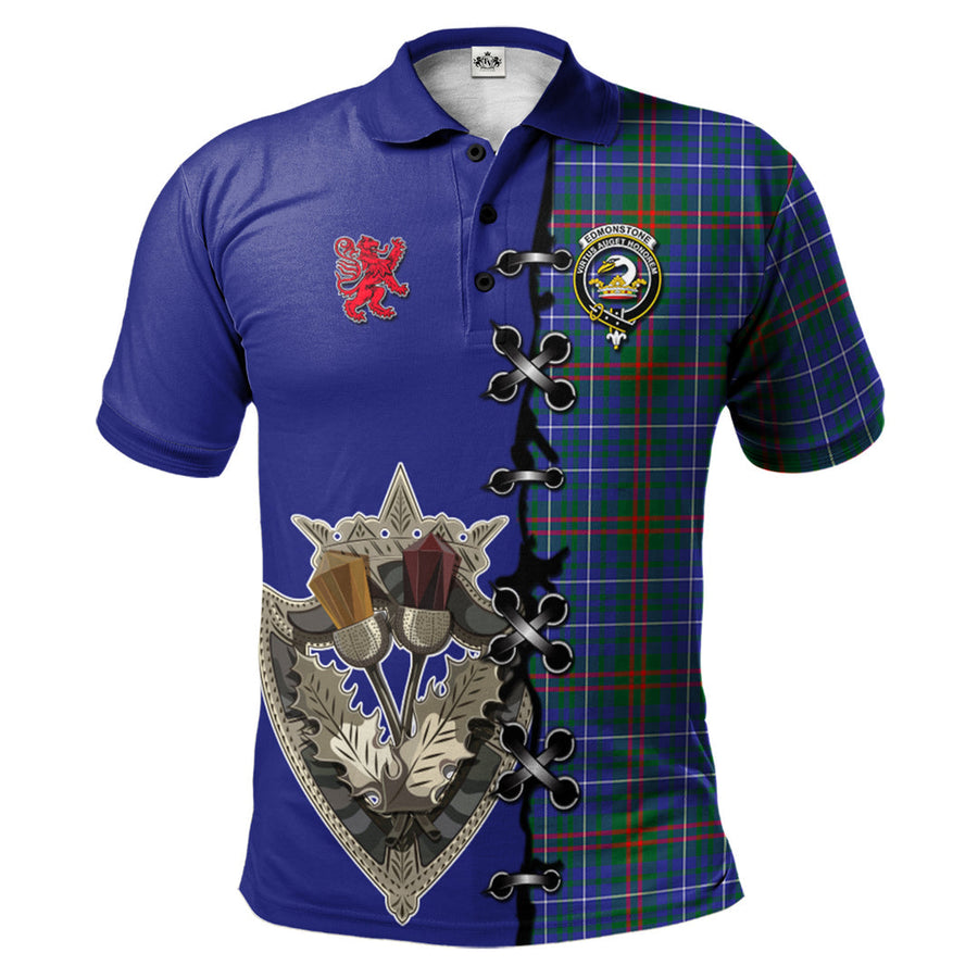 Clan Edmonstone Tartan Polo Shirt - Lion Rampant And Celtic Thistle Style NB23 Edmonstone Tartan Tartan Polo   