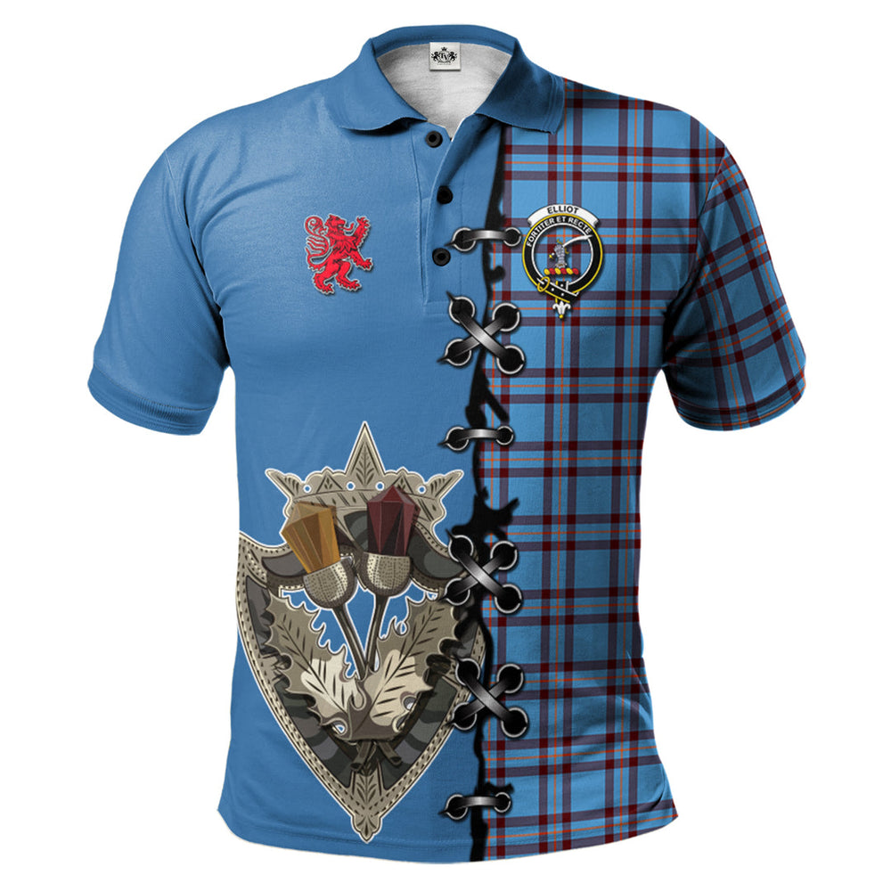 Clan Elliot Ancient Tartan Polo Shirt - Lion Rampant And Celtic Thistle Style CQ97 Elliot Ancient Tartan Tartan Polo   