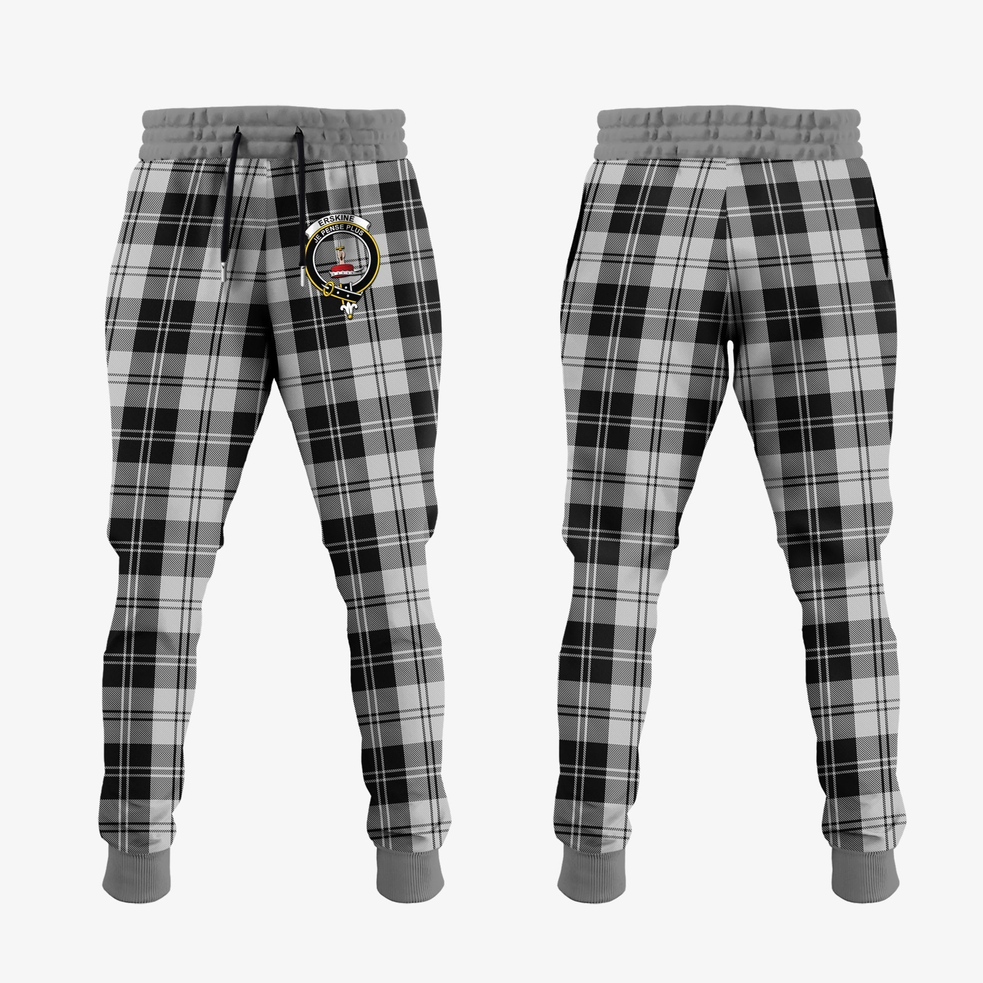 Clan Erskine Black And White Tartan Crest Jogger Sweatpants LA49 Clan Erskine Tartan Today   
