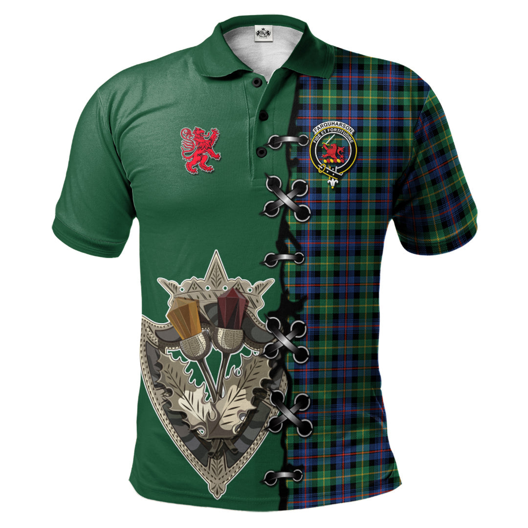 Clan Farquharson Ancient Tartan Polo Shirt - Lion Rampant And Celtic Thistle Style OT98 Farquharson Ancient Tartan Tartan Polo   