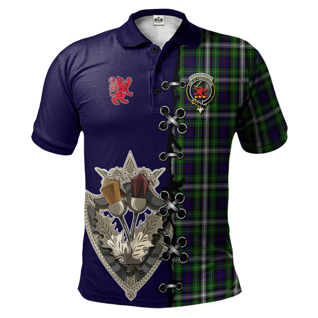 Clan Farquharson Dress Tartan Polo Shirt - Lion Rampant And Celtic Thistle Style NL28 Farquharson Dress Tartan Tartan Polo   