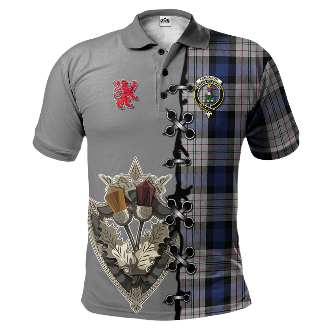 Clan Ferguson Dress Tartan Polo Shirt - Lion Rampant And Celtic Thistle Style WJ46 Ferguson Dress Tartan Tartan Polo   