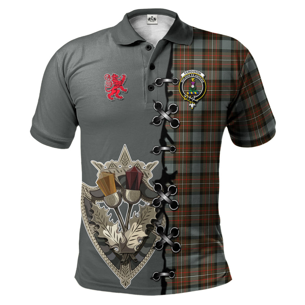 Clan Ferguson Weathered Tartan Polo Shirt - Lion Rampant And Celtic Thistle Style CQ44 Ferguson Weathered Tartan Tartan Polo   