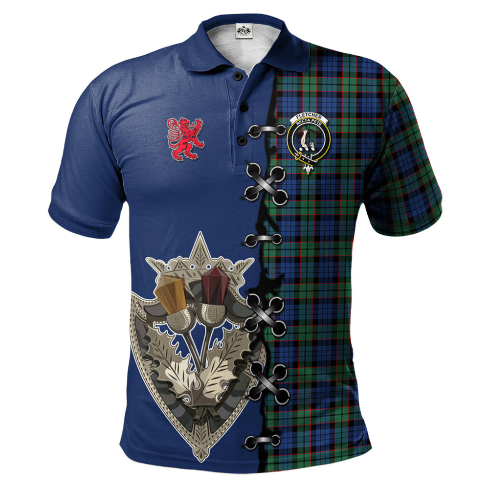 Clan Fletcher Ancient Tartan Polo Shirt - Lion Rampant And Celtic Thistle Style UL37 Fletcher Ancient Tartan Tartan Polo   