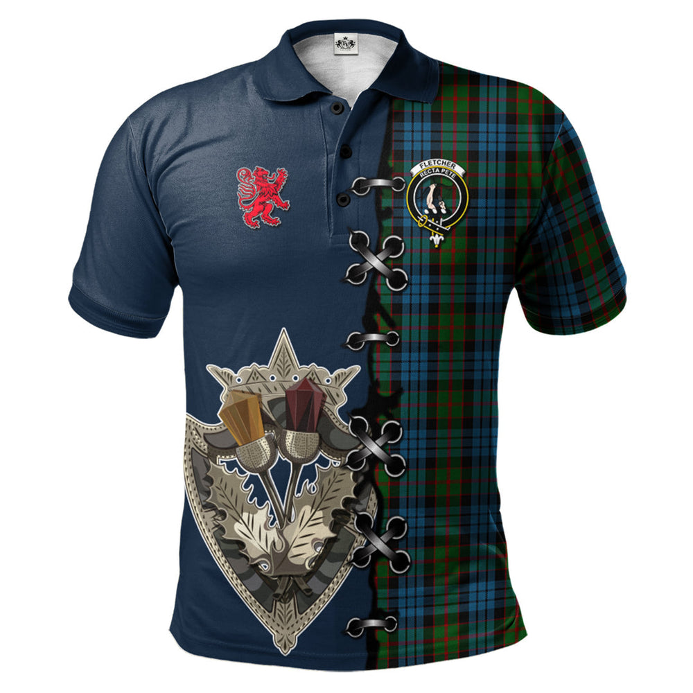 Clan Fletcher of Dunans Tartan Polo Shirt - Lion Rampant And Celtic Thistle Style DO64 Fletcher of Dunans Tartan Tartan Polo   