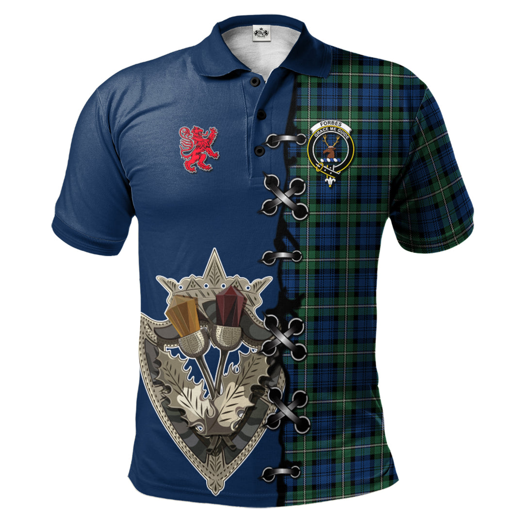 Clan Forbes Ancient Tartan Polo Shirt - Lion Rampant And Celtic Thistle Style WG23 Forbes Ancient Tartan Tartan Polo   