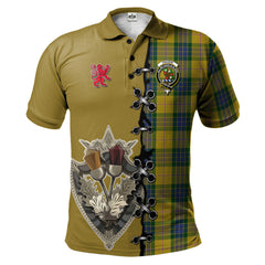 Clan Fraser Yellow Tartan Polo Shirt - Lion Rampant And Celtic Thistle Style UX48 Fraser Yellow Tartan Tartan Polo   