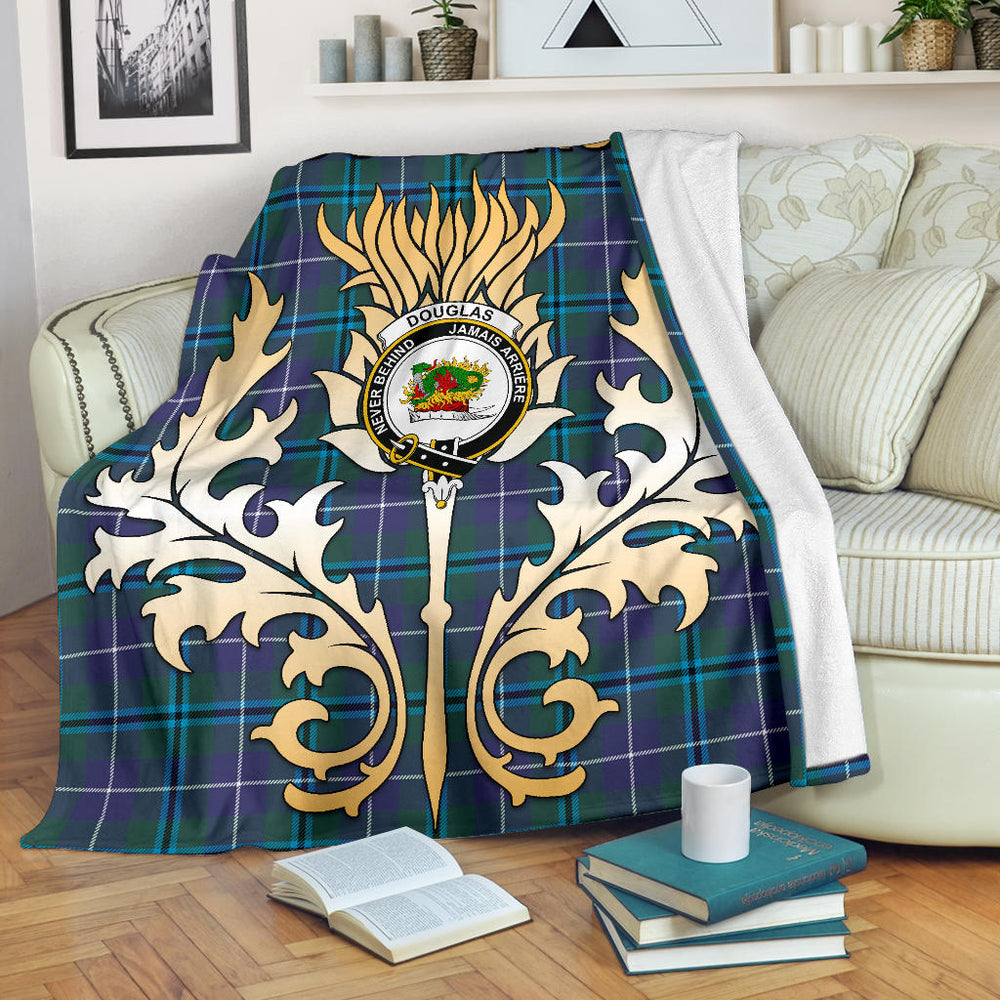 Clan Douglas Modern Tartan Crest Blanket Gold Thistle Style PJ86 Clan Douglas Tartan Today   