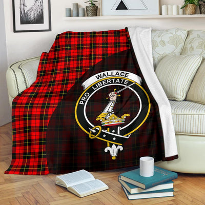 Clan Wallace Hunting Red Tartan Crest Blanket Wave Style CB14