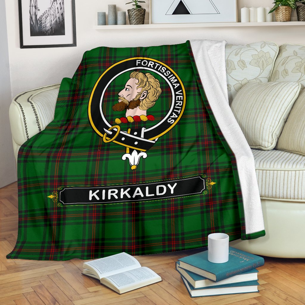 Clan Kirkaldy Family Tartan Crest Blanket 3 Sizes FF23 Clan Kirk Tartan Today   