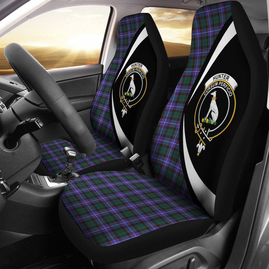 Clan Hunter Modern Tartan Crest Circle Car Seat Cover OB14 Clan Hunter Tartan Today   