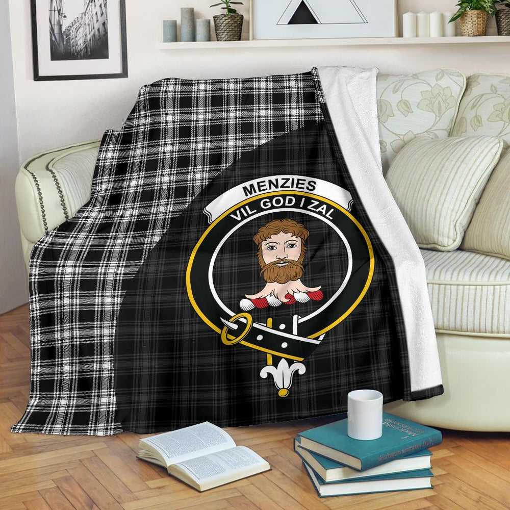 Clan Menzies Black  & White Modern Tartan Crest Blanket Wave Style QZ30 Clan Menzies Tartan Today   