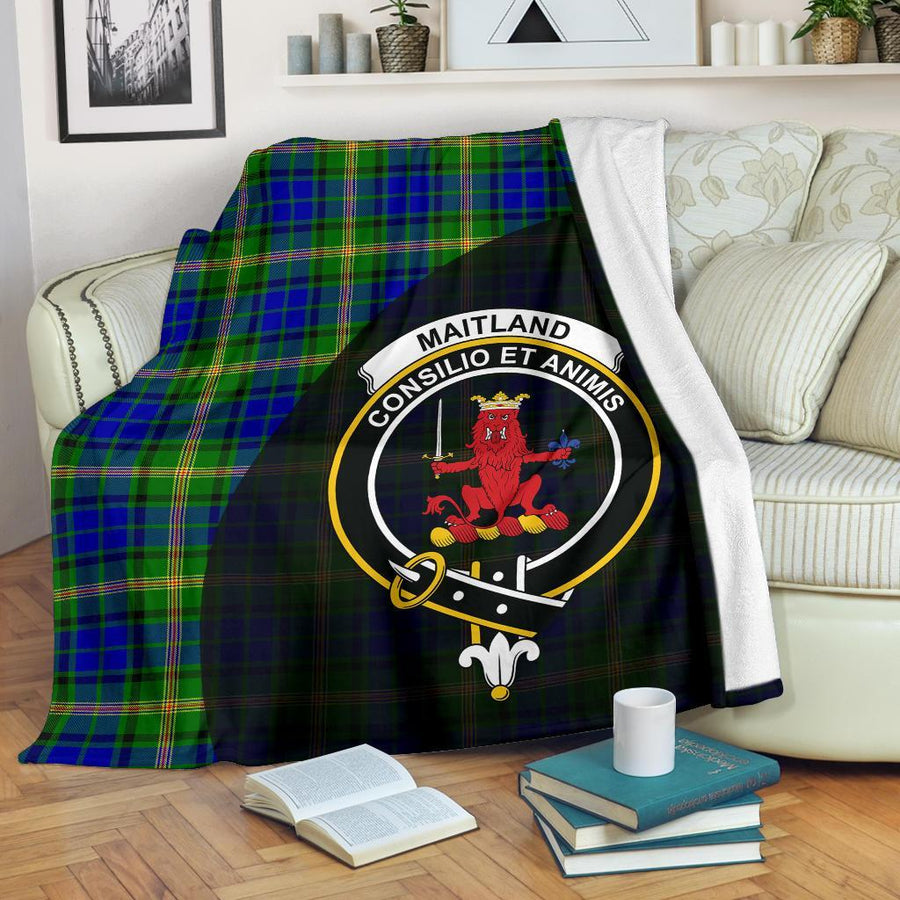 Clan Maitland Tartan Crest Blanket Wave Style