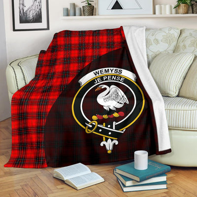 Clan Wemyss Modern Tartan Crest Blanket Wave Style OP81