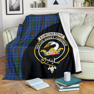 Clan Edmonstone Tartan Crest Blanket Wave Style