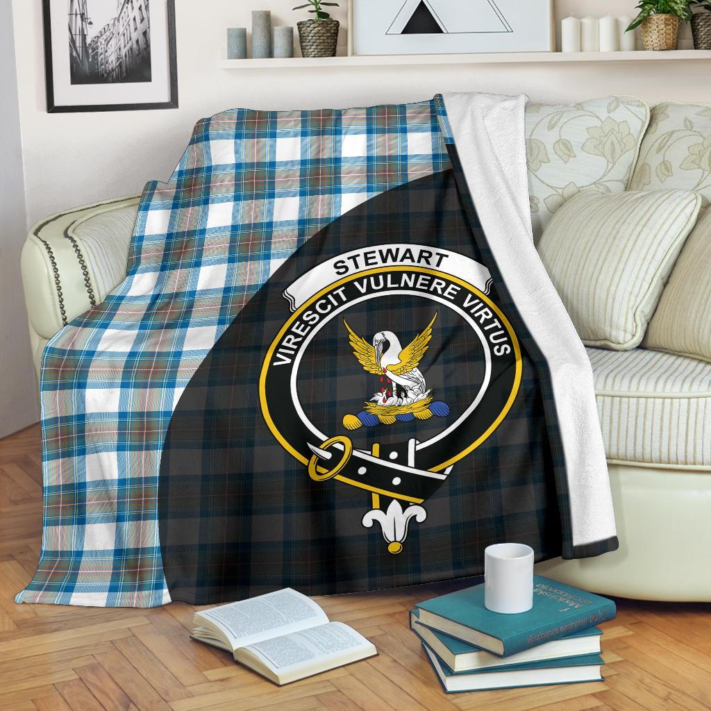 Clan Stewart Muted Blue Tartan Crest Blanket Wave Style QE41 Clan Stewart Tartan Today   