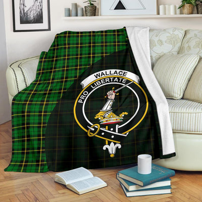 Clan Wallace Hunting Green Tartan Crest Blanket Wave Style GX33