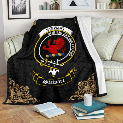 Clan Stewart (Stuart) of Bute Crest Tartan Premium Blanket Black SPCM99