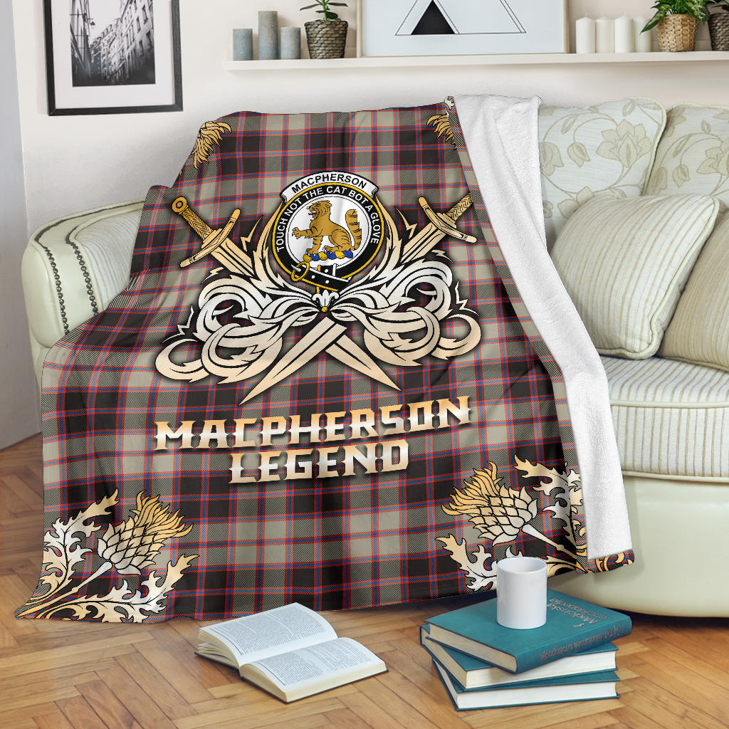 Clan MacPherson Hunting Ancient Tartan Gold Courage Symbol Blanket  SPTU97 Clan MacPherson Tartan Today   