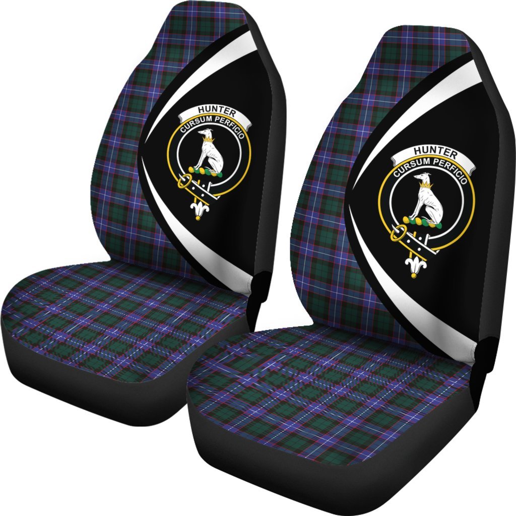 Clan Hunter Modern Tartan Crest Circle Car Seat Cover OB14 Clan Hunter Tartan Today   