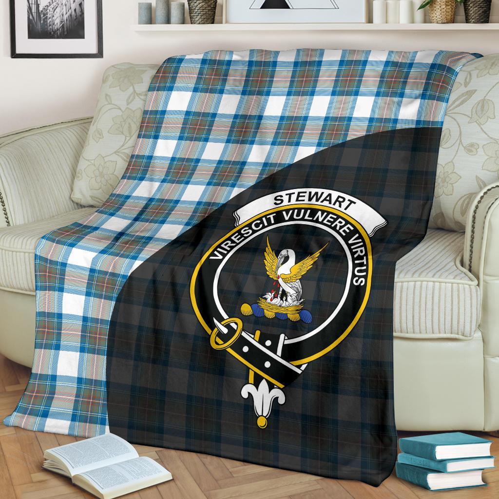 Clan Stewart Muted Blue Tartan Crest Blanket Wave Style QE41 Clan Stewart Tartan Today   