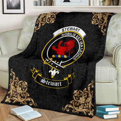 Clan Stewart (Stuart) of Bute Crest Tartan Premium Blanket Black  SPCM99 Clan Stewart Tartan Today   