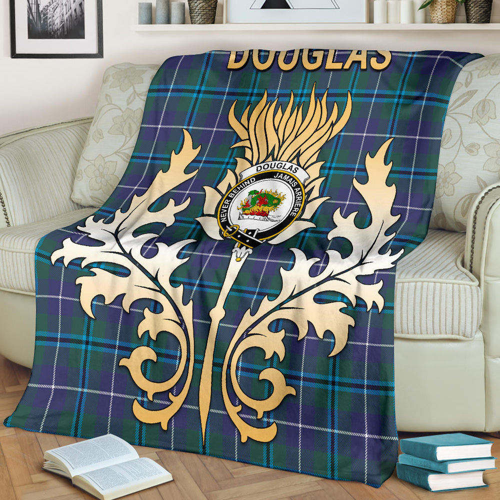 Clan Douglas Modern Tartan Crest Blanket Gold Thistle Style PJ86 Clan Douglas Tartan Today   