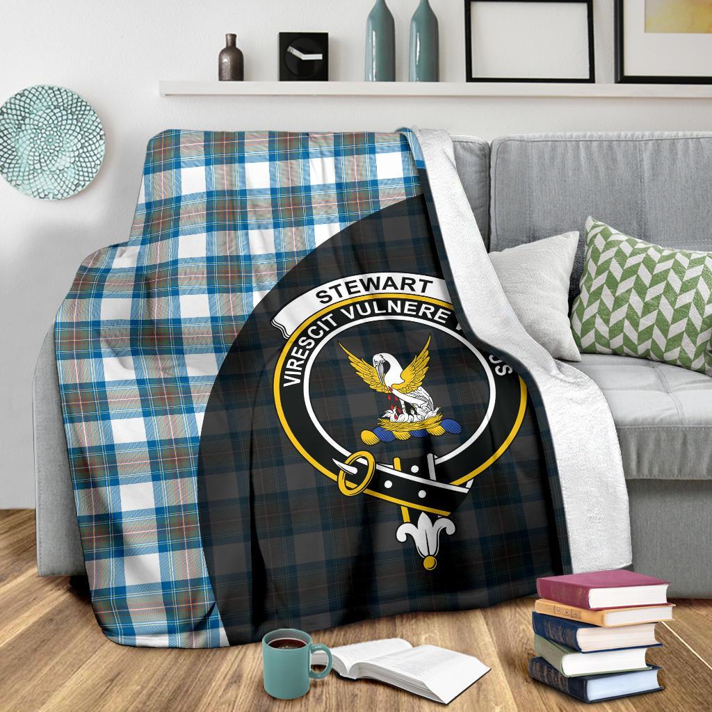 Clan Stewart Muted Blue Tartan Crest Blanket Wave Style QE41 Clan Stewart Tartan Today   