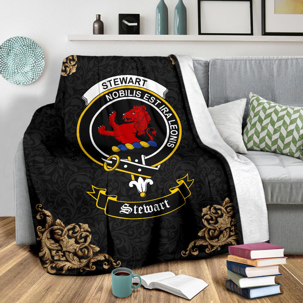 Clan Stewart (Stuart) of Bute Crest Tartan Premium Blanket Black  SPCM99 Clan Stewart Tartan Today   