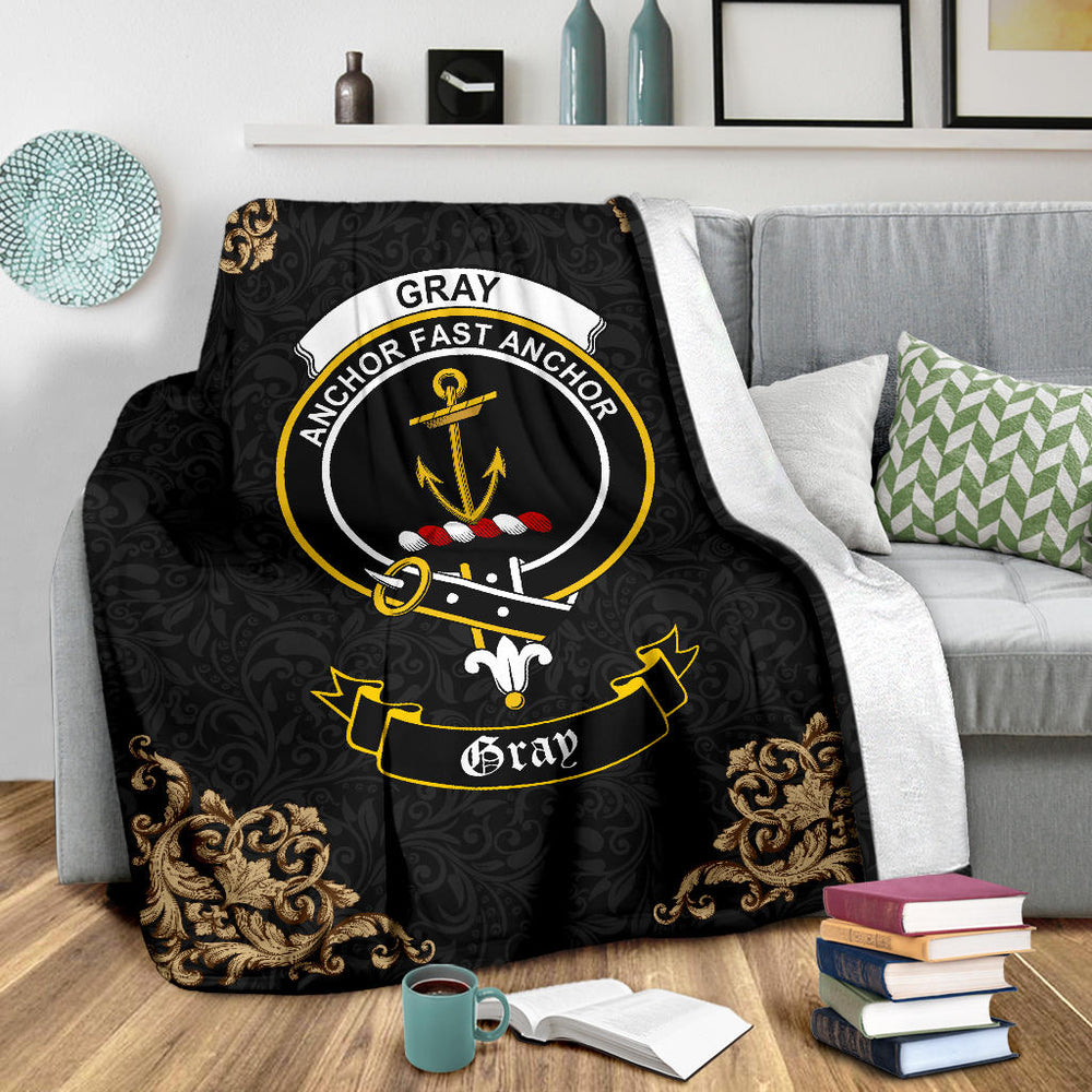 Clan Gray Crest Tartan Premium Blanket Black  SPVD66 Clan Gray Tartan Today   