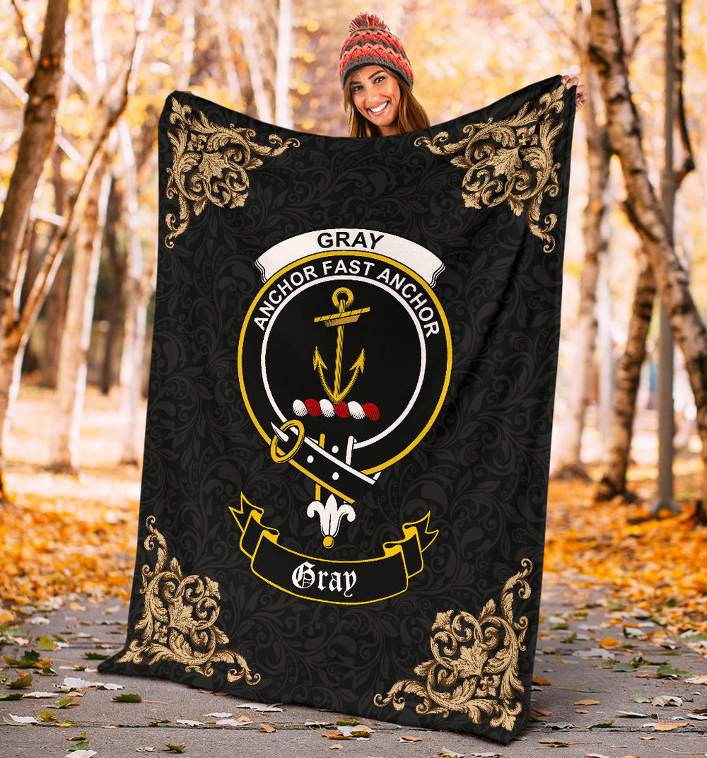 Clan Gray Crest Tartan Premium Blanket Black  SPVD66 Clan Gray Tartan Today   