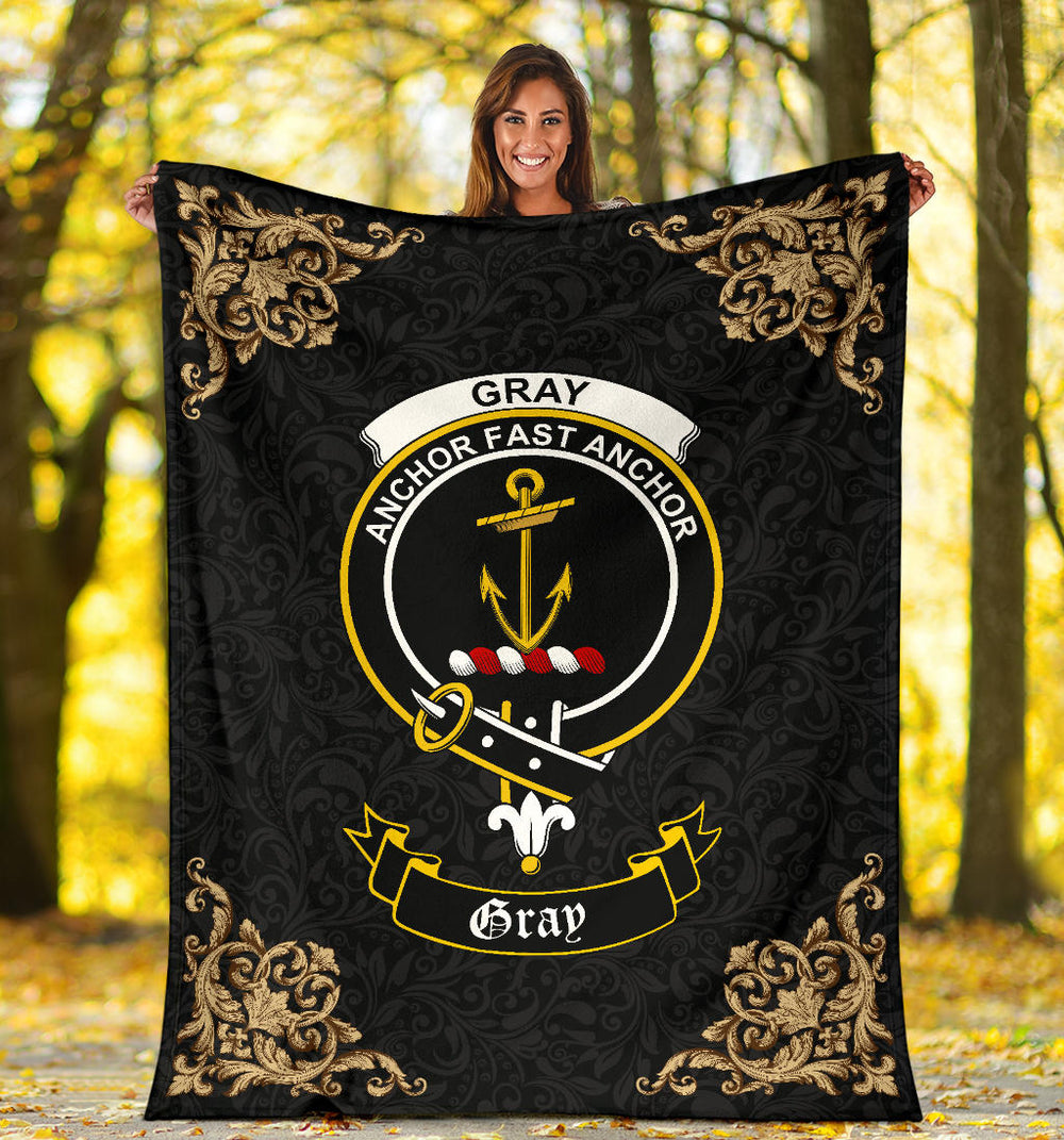 Clan Gray Crest Tartan Premium Blanket Black  SPVD66 Clan Gray Tartan Today   