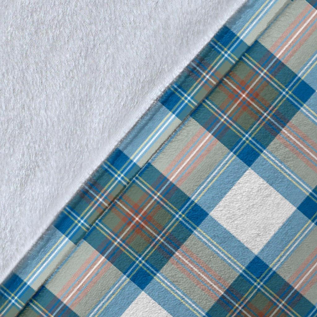 Clan Stewart Muted Blue Tartan Crest Blanket Wave Style QE41 Clan Stewart Tartan Today   
