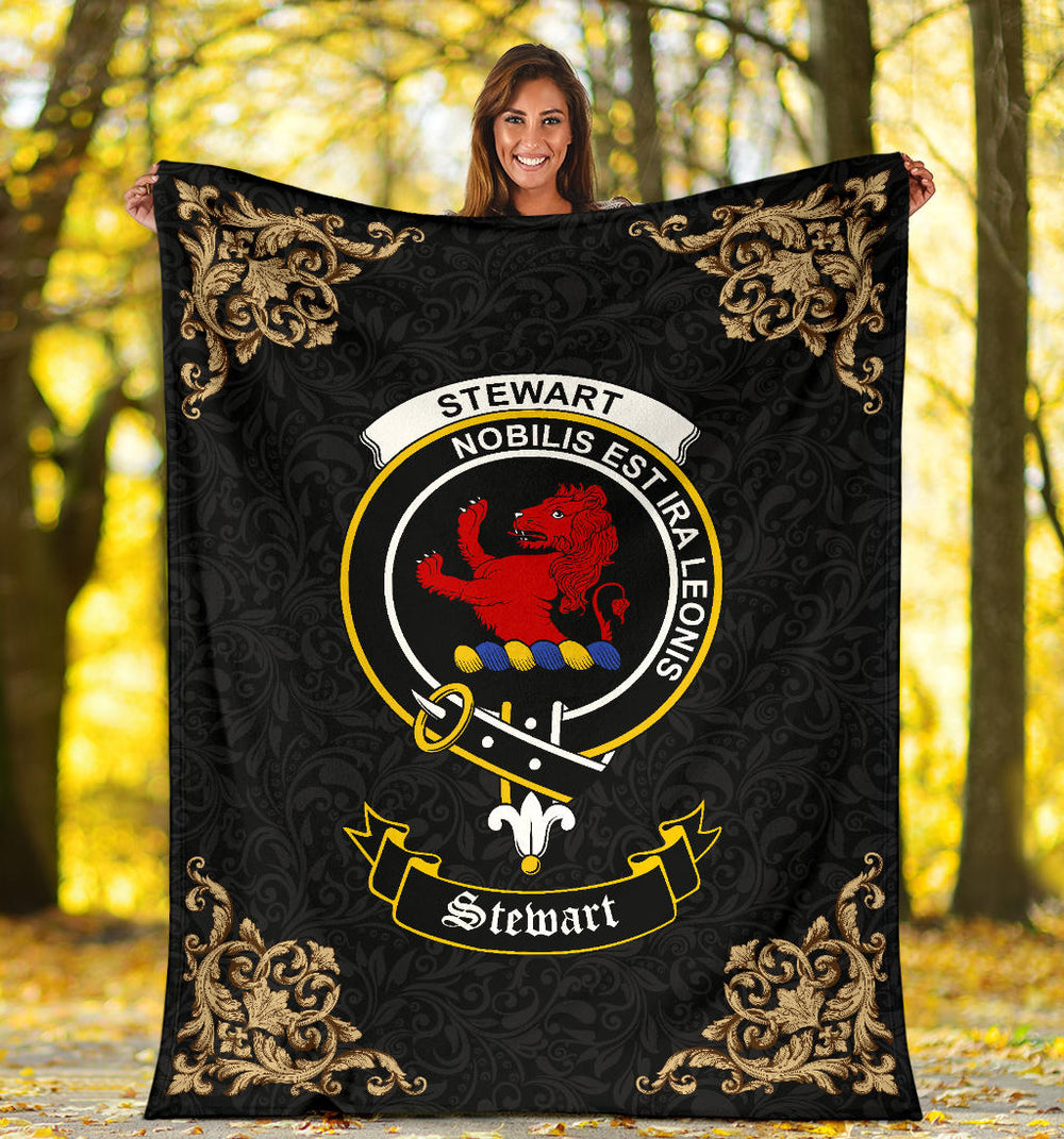 Clan Stewart (Stuart) of Bute Crest Tartan Premium Blanket Black  SPCM99 Clan Stewart Tartan Today   