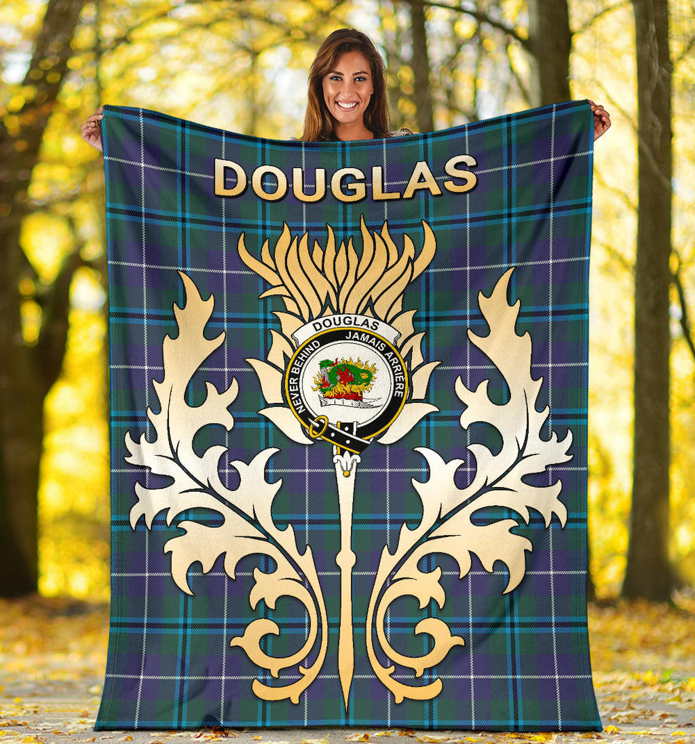 Clan Douglas Modern Tartan Crest Blanket Gold Thistle Style PJ86 Clan Douglas Tartan Today   