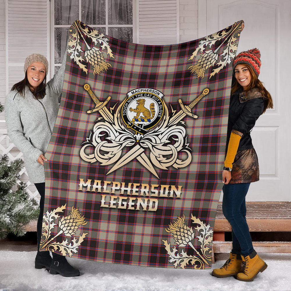 Clan MacPherson Hunting Ancient Tartan Gold Courage Symbol Blanket  SPTU97 Clan MacPherson Tartan Today   